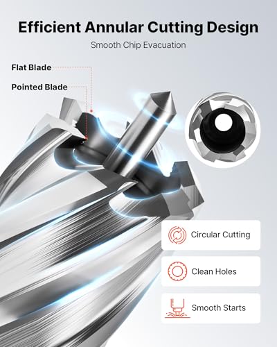 VEVOR Annular Cutter Set, 4 pcs Weldon Shank Mag Drill Bits Kit, 1" Cutting Depth, 1" Cutting Diameter, HSS, 2 Drill Bits with 2 Pilot Pins and Plastic Cases, for Magnetic Drills, Steel, Aluminum - size: 1" * 1"