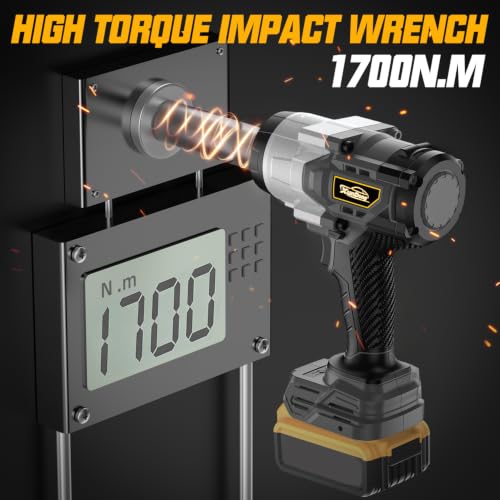 Cordless 1/2" Impact Wrench Compatibe with Dewalt 20V Battery, 1250Ft-lbs(1700N.M) High Torque Impact Gun Heavy Duty, Brushless Electric Power Impact Driver with 4 Sockets&4 Speeds&LED Work Light - size: 1/2" 1700NM Compatibe with Dewalt