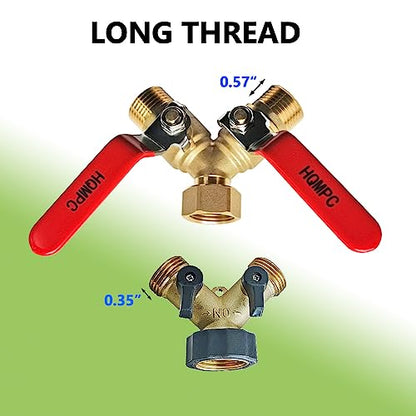 HQMPC Garden Hose Y Valve Splitter With Stainless Steel Long Handle - Brass 2 Way Water Adapter, 3/4" GHT Thread - size: 0.75 Inch