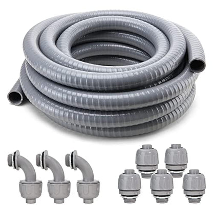 DWALE Liquid-Tight Conduit and Connector Kit,Flexible Non Metallic Liquid Tight Electrical Conduit,1inch50ft Electrical Conduit Kit,with5 Straight and3 Angle Fittings Included,1 in. Dia (50FT) - size: 1inch-50FT