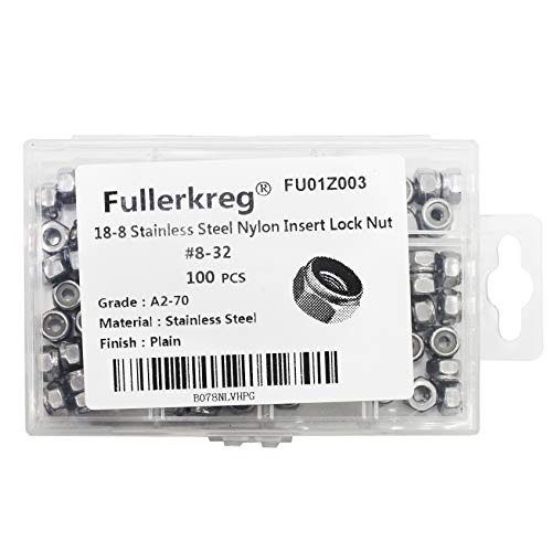 FULLERKREG #8-32 Nylon Insert Hex Lock Nut, 18-8 Stainless Steel - size: 8-32 (100 Pack)