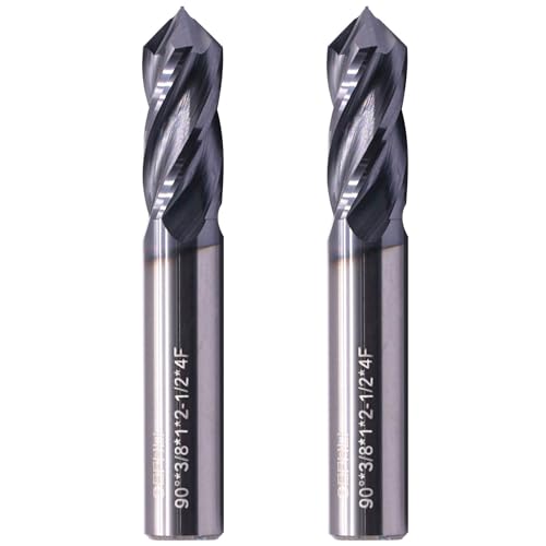 4 Flute 90° Solid Carbide Drill Mill Set(2Pcs, 3/8"), AlTiN Coated - size: 2Pcs 3/8"