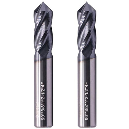 4 Flute 90° Solid Carbide Drill Mill Set(2Pcs, 3/8"), AlTiN Coated - size: 2Pcs 3/8"