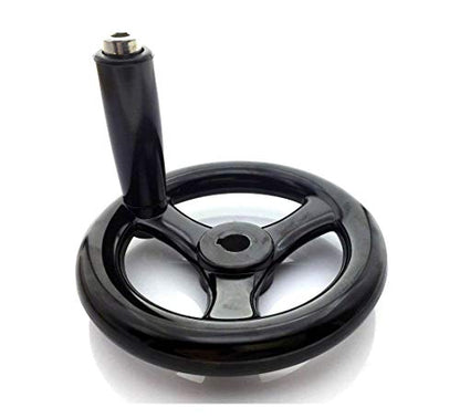 4.9 inch Dia Hand Wheel with Revolving Handle 3 Spoked, 12mm Center Hole Diameter - size: 125mm Dia.