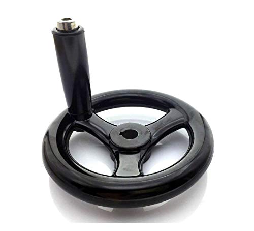 4.9 inch Dia Hand Wheel with Revolving Handle 3 Spoked, 12mm Center Hole Diameter - size: 125mm Dia.
