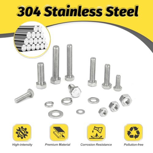 Kadrick 244Pcs 1/4-20 Hex Bolt Assortment, Heavy Duty Bolts and Nuts Kit, Assorted Bolts Nuts Flat&Lock Washers,Lenth Form 1/2'' to 2-1/2'' - size: 244Pcs 1/4-20 Stainless Hex Bolts