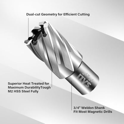 SALI 2 pcs Annular Cutter Diameter 7/8 Inch with Weldon Shank 3/4" (with 2 Flats) Cutting Depth 1" Mag Drill Bit for Magnetic Drill Press HSS Fully Ground Drill with One 1/4"*3" Pilot Pin - size: 7/8"*1"