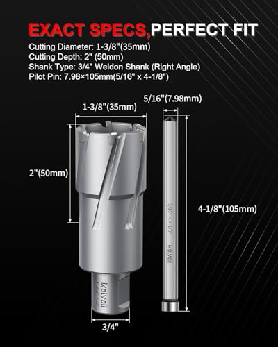Kolvoii TCT Annular Cutter 1‑3/8" Diameter x 2" Depth, Mag Drill Bit - size: 1-3/8" x 2"