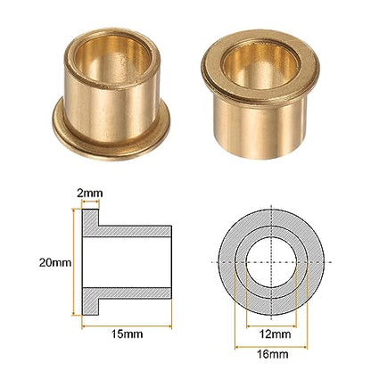 HARFINGTON 2pcs Flange Bearing Sleeve 12mmBore,16mmOD,15mm L,Bronze Bushing - size: 12mm x 16mm x 15mm