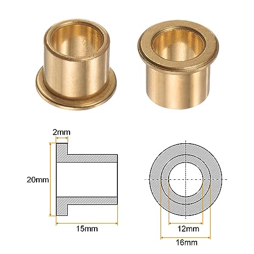 HARFINGTON 2pcs Flange Bearing Sleeve 12mmBore,16mmOD,15mm L,Bronze Bushing - size: 12mm x 16mm x 15mm