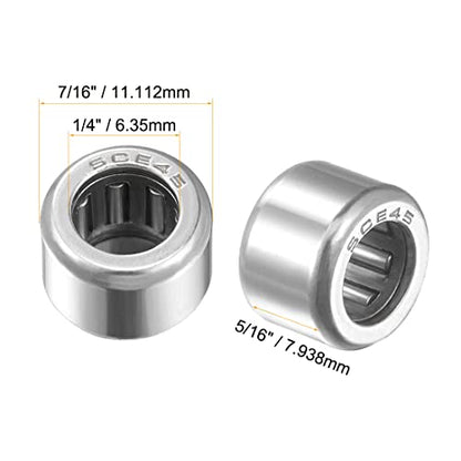 uxcell SCE45 Needle Roller Bearings, Drawn Cup Open End, 1/4-inch Bore 7/16-inch OD 5/16-inch Width 2500N Static Load 2090N Dynamic Load 5pcs - size: 1/4x7/16x5/16"