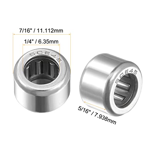 uxcell SCE45 Needle Roller Bearings, Drawn Cup Open End, 1/4-inch Bore 7/16-inch OD 5/16-inch Width 2500N Static Load 2090N Dynamic Load 5pcs - size: 1/4x7/16x5/16"