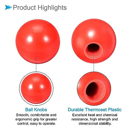 Thermoset Ball Knobs, M12 Female Thread 40mm Diameter, Plastic Metric Hand Screw Grip Red - (Applications: for Lathe Machinery Lever Handle), 2-Pieces - color: Red, size: M12 x 40mm