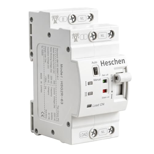 Heschen 63A Dual Power Automatic Transfer Switch 2P 220V DIN Rail ATS - size: 220V 2P