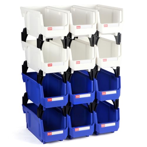 12 Packs Stackable Storage Bins, 11" x 5" x 5" Plastic Bins, - color: Blue & White 12pack, size: 11x5x5 inch