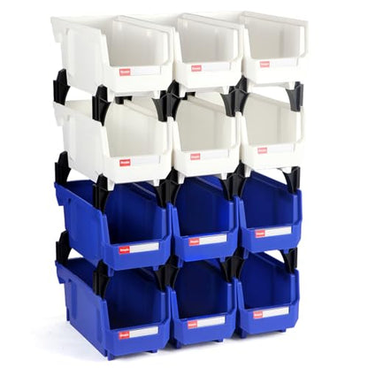12 Packs Stackable Storage Bins, 11" x 5" x 5" Plastic Bins, - color: Blue & White 12pack, size: 11x5x5 inch