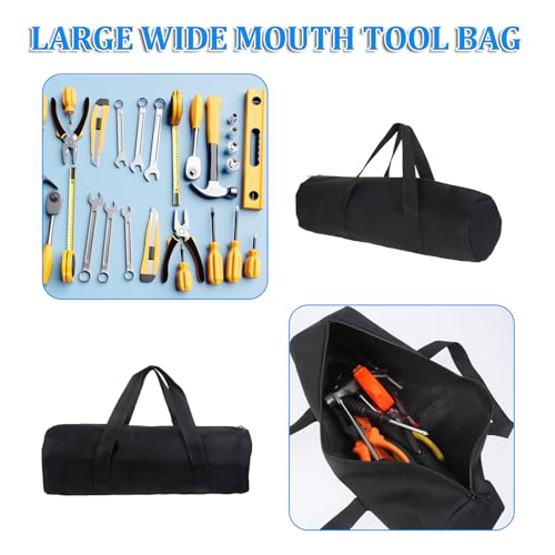 12 Inch Canvas Tool Pouch Small Tool Bag for Men Wide Mouth Tool Storage Bag Large Capacity Tool Tote Handbag Power Tool Organizer for Electricians Mechanic Storage Wrenches Pliers Black (Pack of 2) - size: 12 inch (Pack of 2)