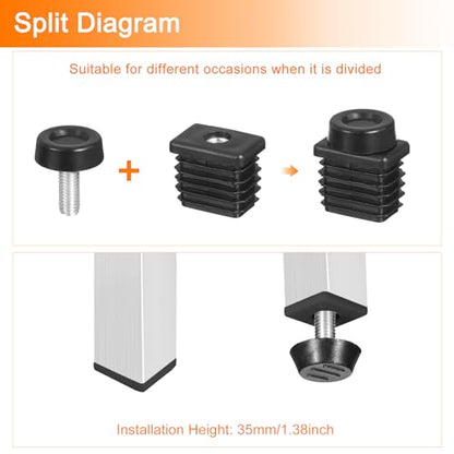 uxcell 4 Set Leveling Feet, 20x30mm Plastic Adjustable Furniture Leg Leveling Rectangle Tube Insert Screw-in Glide Levelers Fit Hole 20mm for Table Chair Furniture, Black - size: 20x30mm