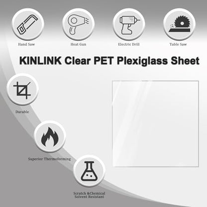 KINLINK 24x36 Plexiglass Sheets 1/8 inch Thick, 3mm Clear PET Plastic Sheet for DIY Project, Craft, Table top, Picture Frame, Acrylic Sign and Wedding Invitation 2 Pack - size: 24 x 36, 3mm