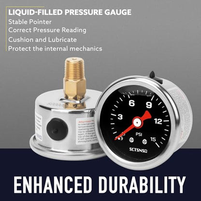 0-15 Psi Fuel Pressure Gauge, 1/8" NPT Back Mount, Black Dial - size: 0-15 Psi, style: Back Mount (Black Dial)