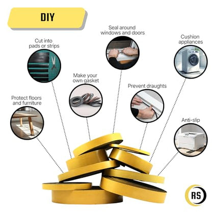 RS® Neoprene Rubber Self Adhesive Sponge Strip 10mm (W) x 3mm (T) x 10m (L)