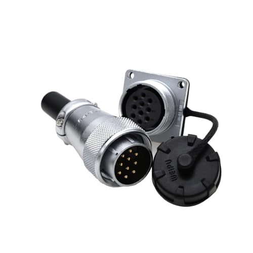 Weipu WS24 10-Pin Aviation Circular Connector, Metal Male & Female Cable Plug Socket, Panel Chassis Mount, Electrical Connector for Automotive LED Solar Generator Outdoor Power Station - color: Male Plug and Female Socket, size: 10 Pin