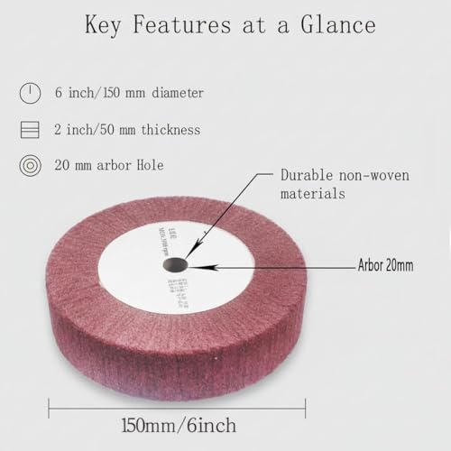 6'' X 2'' Extra Thick Non-Woven Polishing Wheels with 20mm Arbor - style: 1px 6“x2" Red
