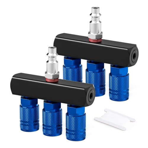 TAISHER 2Pcs 3-Way Straight Air Manifold 4 Ports Aluminum Industrial Pneumatic Air Compressor Quick Connect Socket In Line Type Air Hose Splitter with 3 Couplers and 1/4" Male NPT Plug - size: 1/4" MNPT 2Pcs