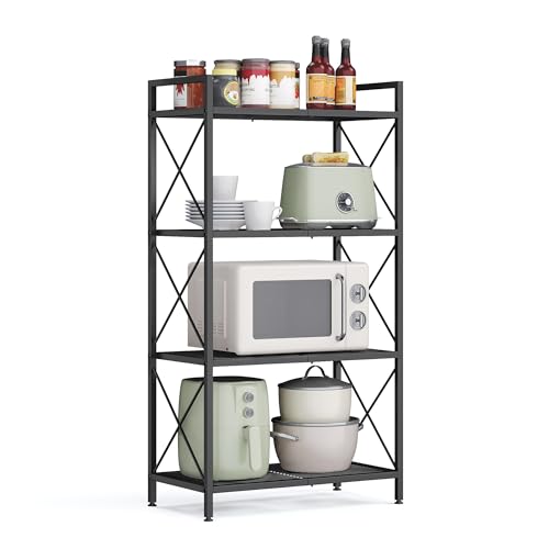 SONGMICS 4-Tier Steel Storage Rack, Shelving Unit with X Side Frames - color: Black, size: 4 Tiers (23.6"W)