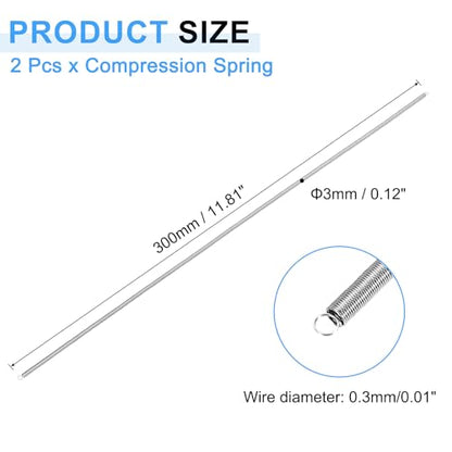 uxcell 2Pcs Extension Springs, 0.3x3x300mm/0.01x0.12x11.81in 304 Stainless Steel Extended Compression Spring Steel Dual Hook Tension Springs for Machinery Construction Home Repairs - size: 0.3x3x300mm