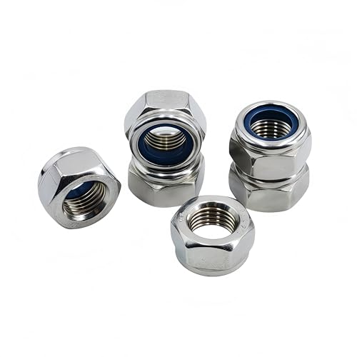 10Pcs M12 x 1.25mm Nylon Insert Hex Lock Nuts, 304 Stainless Steel Locknuts,Silver Tone - color: Silver, size: M12x1.25