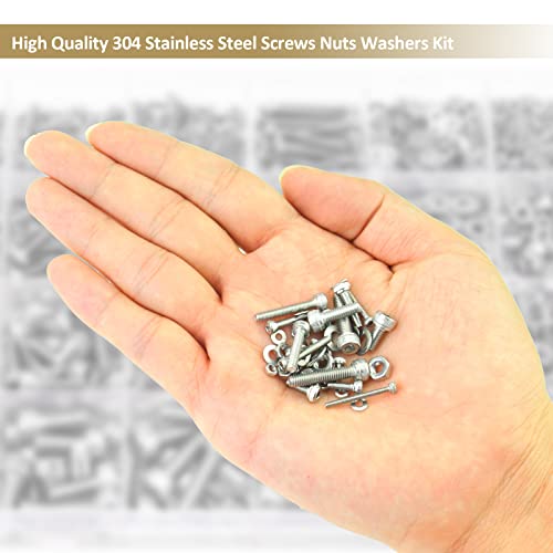 1285 Pieces M2 M2.5 M3 M4 Hex Socket Head Cap Screws Nuts Washers Assortment Kit, 304 Stainless Steel, Fully Machine Thread - size: M2 M2.5 M3 M4, style: Socket Head