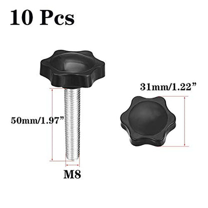 SDY 10 Pcs Clamping Screw Knob,Plastic Hex Clamping Hand Knob Gripandles Screw Knobs Quick Removal Handgrips Star Knob Male Thread（M8-1.25x50mm） - size: M8-1.25x50mm