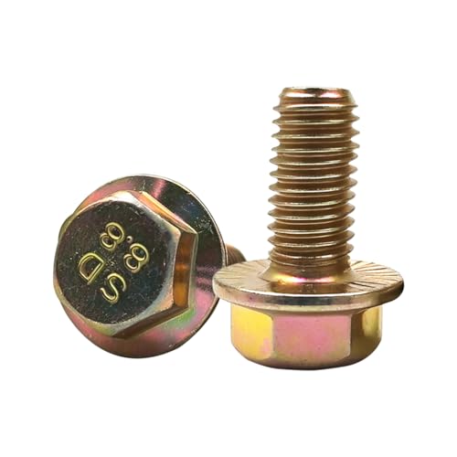 M10-1.5 x 20mm Flanged Hex Head Bolts, Flange Hexagon Head Screws, 8.8 Grade Alloy Steel, Yellow Zinc Plated, Fully Threaded Metric Screws, 10 Pack - size: M10x20mm (10PCS)
