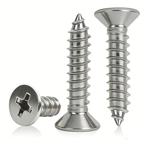 #4 x 1 [100 Pack] Flat Head Phillips Drive Self Tapping Screws, Sheet Metal Screws, 304 Stainless Steel (18-8), Corrosion Resistant Screws for Wood, Sheet Metal and More - size: #4 x 1