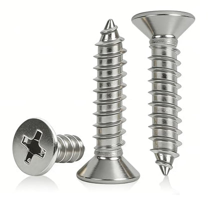 #4 x 5/8 [100 Pack] Flat Head Phillips Drive Self Tapping Screws, Sheet Metal Screws, 304 Stainless Steel (18-8), Corrosion Resistant Screws for Wood, Sheet Metal and More - size: #4 x 5/8