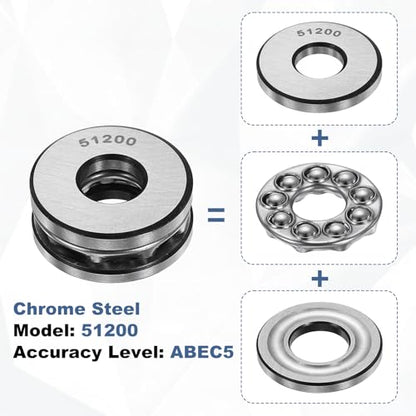 uxcell 2Pcs Thrust Ball Bearings, 10mm Bore 26mm OD 11mm Thick 51200 ABEC5 - size: 51200 10mm x 26mm x 11mm