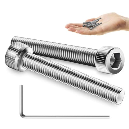 Mywish (100Sets) M3 Screw Kit, M3 x 25mm Socket Head Cap Screws Bolts, 304 Stainless Steel Allen Socket Hex Drive Bolts, Bright Finish M3 Screws with Nuts and Washers & Hex Spanner - size: M3 x 25mm