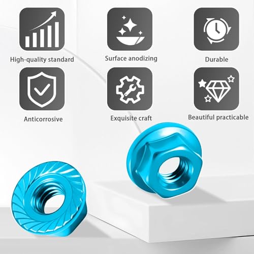 8Pcs M4-0.7 Aluminum Flange Lock Nuts for 1/10 RC, Blue - color: Blue, size: 8Pcs