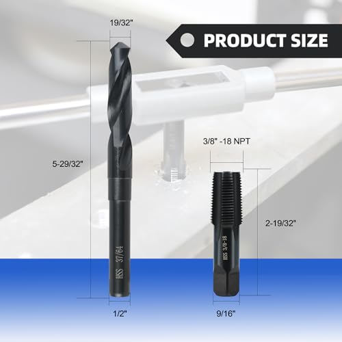 3/8-18 NPT Pipe Tap and 37/64" drill Set,Hand Threading Plumbing Tap Set - size: 3/8"-18 NPT Tap, 37/64" Drill