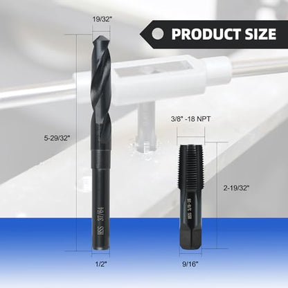3/8-18 NPT Pipe Tap and 37/64" drill Set,Hand Threading Plumbing Tap Set - size: 3/8"-18 NPT Tap, 37/64" Drill