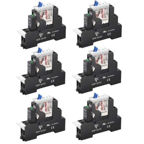 UL Listed 12A Electromagnetic Power Relay Din Rail Socket 5Pin 24 DC 6Pcs - color: 5 Pin, size: DC 24V