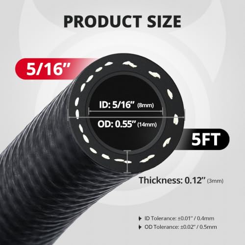 EVIL ENERGY 5/16" Fuel Injection Hose SAE 30R9 5FT 300 PSI E85 Compatible - size: 5/16 5FT