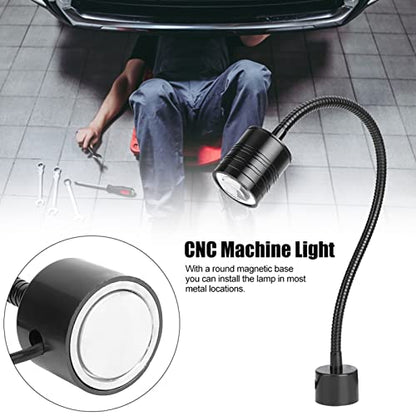 5W Black Goose-Neck LED Working Light with Round Magnetic Base Portable Light for Sewing,Crafting,or Workbench CNC US Plug 110V-220V