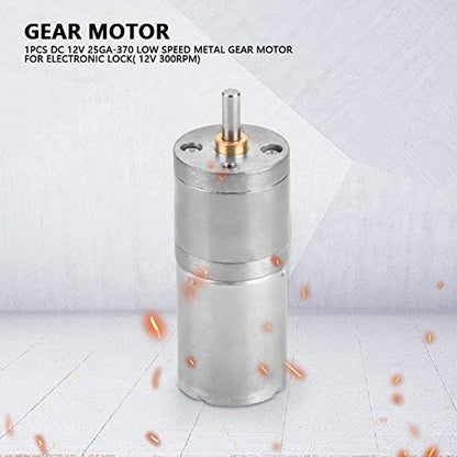 12V DC Geared Motor 25GA-370 Mini Gear Reduction Motor with Metal Gears Low Noise Electric Motor for Electronic Lock Robot Smart Home DIY Projects 300RPM - size: 300RPM