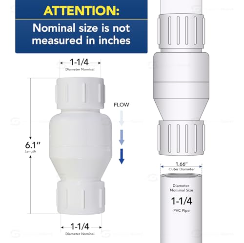 MIDLINE VALVE PVC Inline Check Valve for Backflow Prevention 1-1/4'' Solvent Connections White Plastic - size: 1-1/4 in.