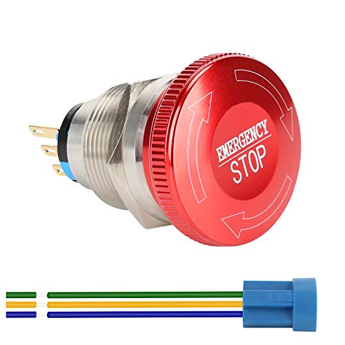 APIELE 22mm Metal Emergency Stop Push Button Switch Latching 12V-250V Stainless Steel 7/8" Mounting Hole B Type - size: 22mm (7/8"), style: B Type