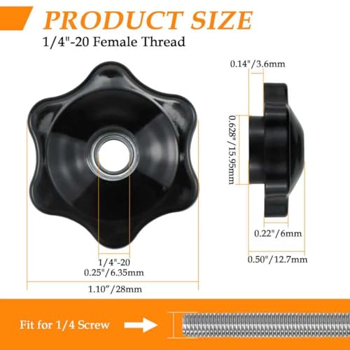 Aifeier ET 4 Pcs 1/4"-20 Inch Knob Black Nylon Screw-On Type Thru - size: 4 pcs 1/4"-20