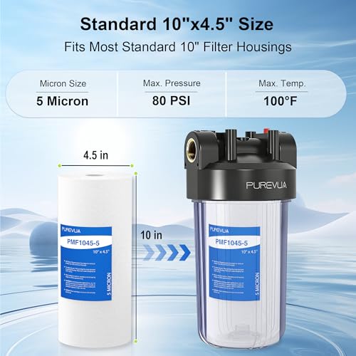 10" x 4.5" Whole House Sediment Water Filter 5 Micron, 4 Pack