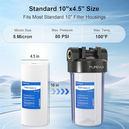 10" x 4.5" Whole House Sediment Water Filter 5 Micron, 4 Pack